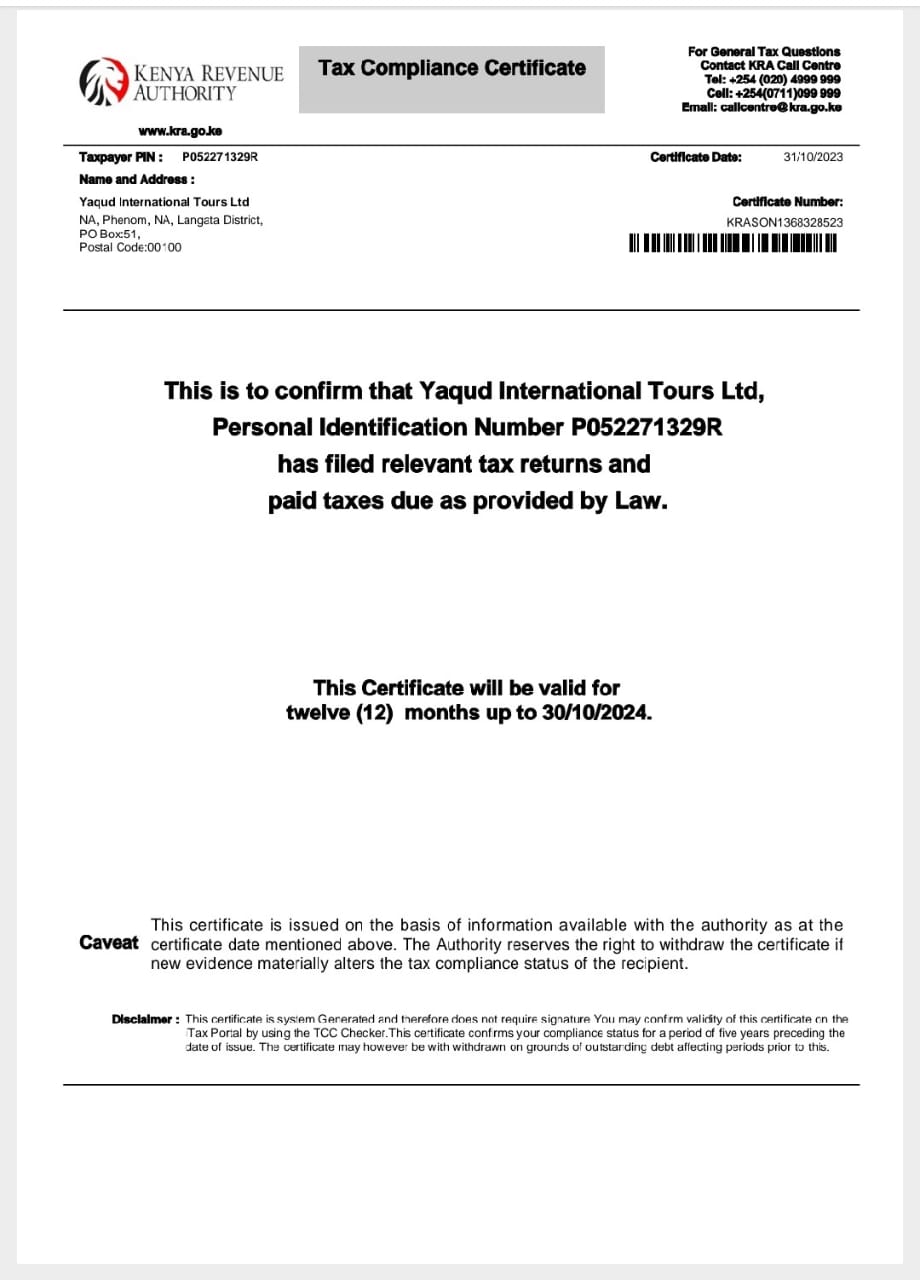 Tax Compliance Certificate