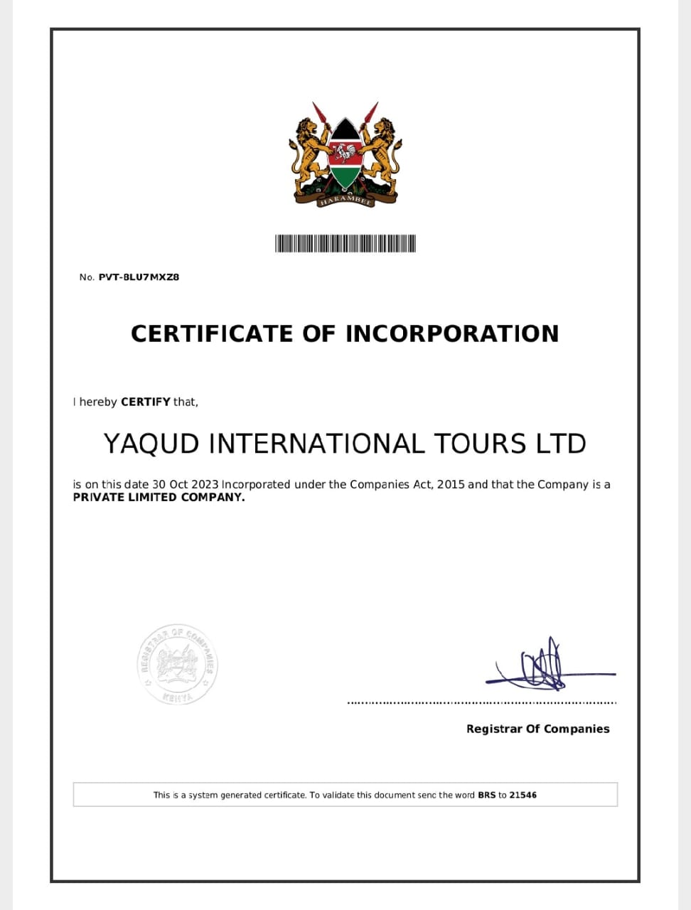 Certificate of Incorporation